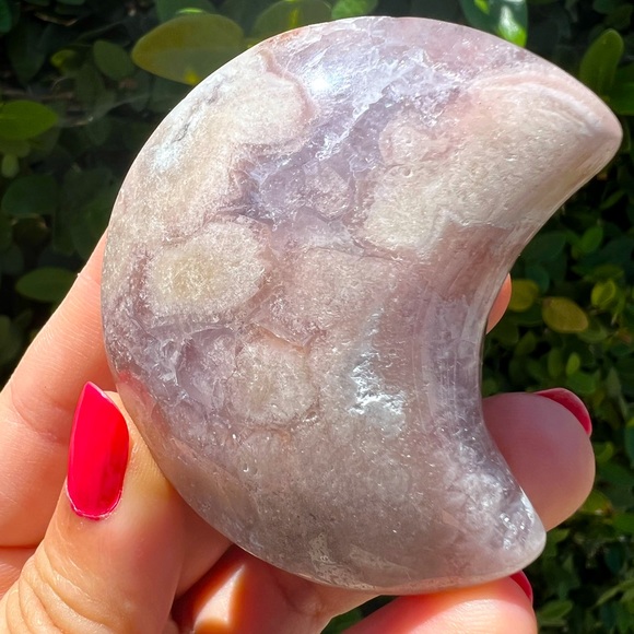Amethyst Flower Agate Moon Carving - Picture 1 of 9